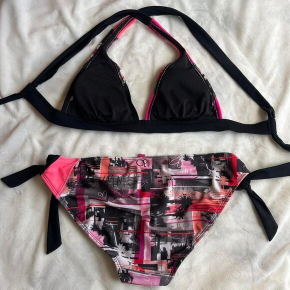Vintage Y2K cyber glam OP pink and black bikini set size medium (junior’s 7/9) - Picture 3 of 8